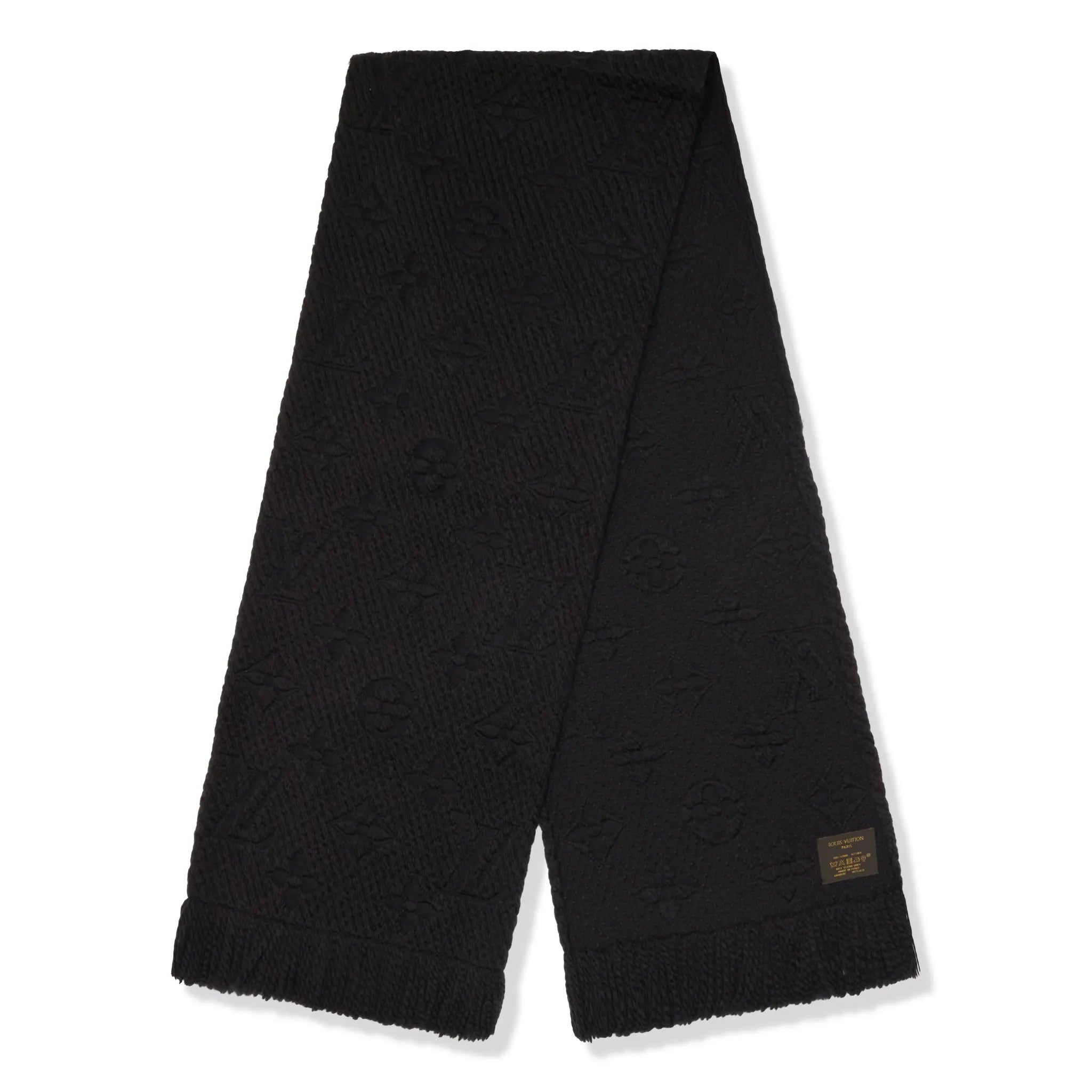 Front Side View of Preloved - Louis Vuitton Logomania Wool Black Scarf M72431